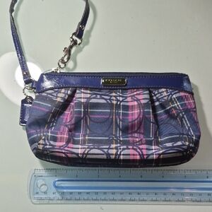 Coach Navy and Pink Plaid Wristlet